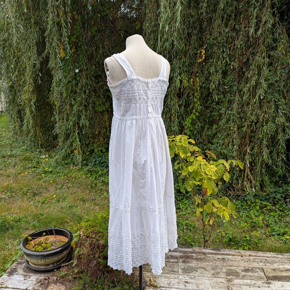 White crochet lace summer Dress, vintage Edwardian style cotton slip dress